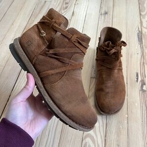 Born Kerri Brown Suede Wrap Lace Ankle Boots F59106 Womens 7 Distressed Booties
